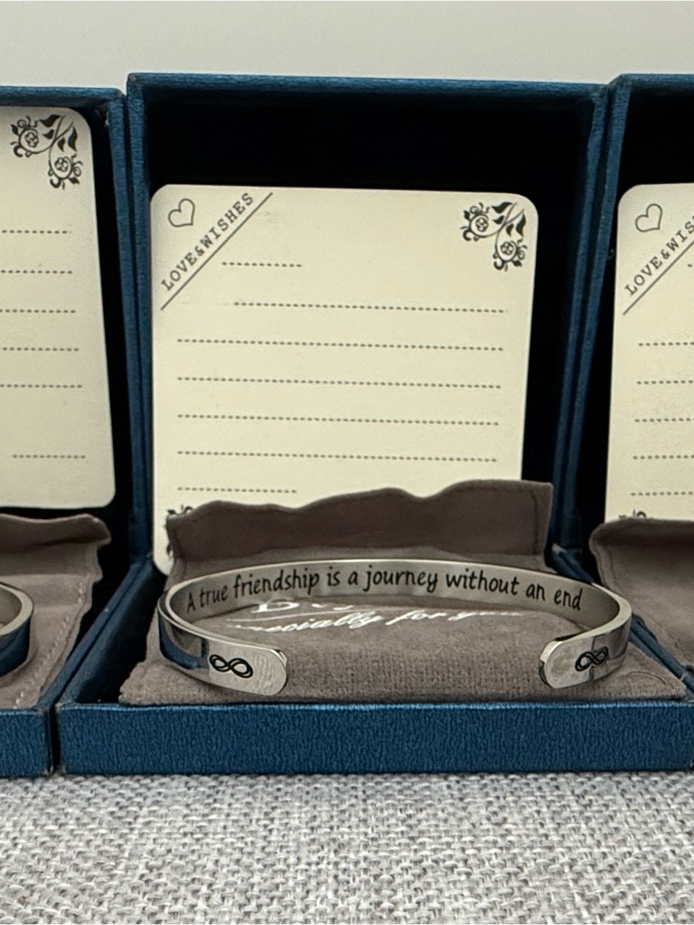 Engraved Silver Friendship Cuff Bracelet - Inspirational Message, Set of 3